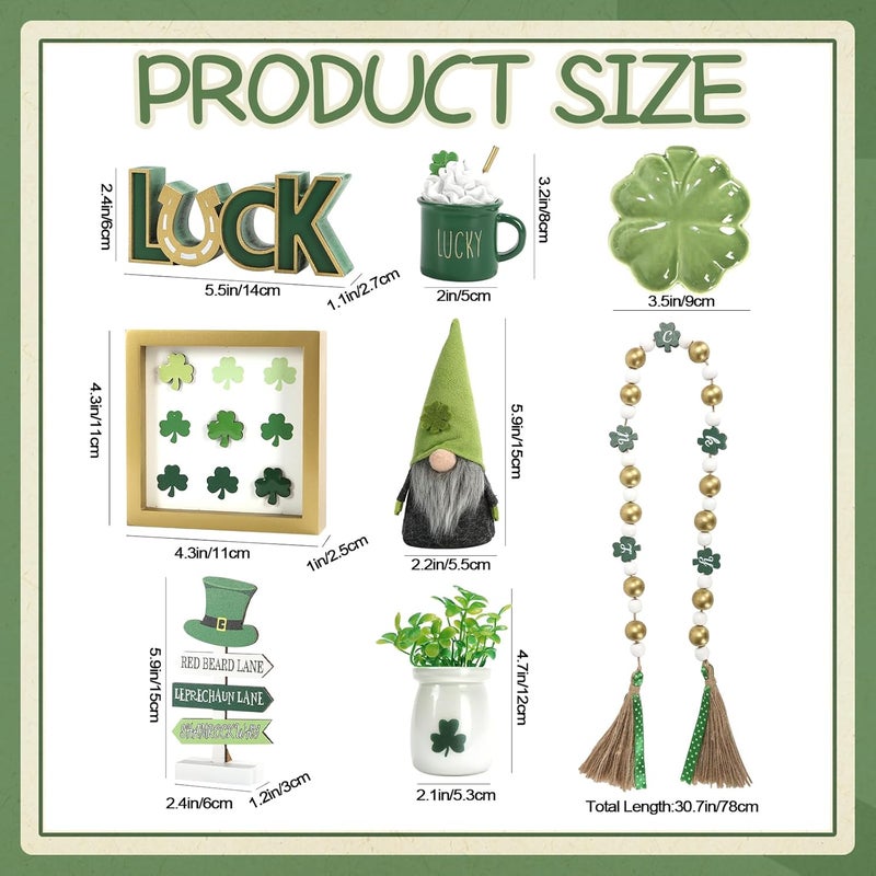 SYNCVIBE St Patrick's Day Decoration 8 PCS Tiered Tray Decor Set, Cute Tabletop Saint Patricks Day Décor for Home Shelf Mantel Fireplace Office Desk Coffee Bar Shamrock Sign Gnome Lucky Irish Tray Objects - Image 5